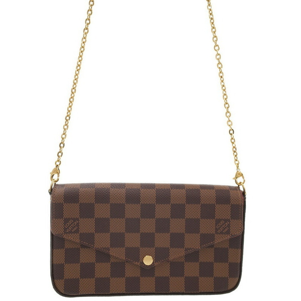 Louis Vuitton Shoulder Felicie Bag Bag Pochette Damier Clutch Ebene Chain Brown - Picture 2 of 5